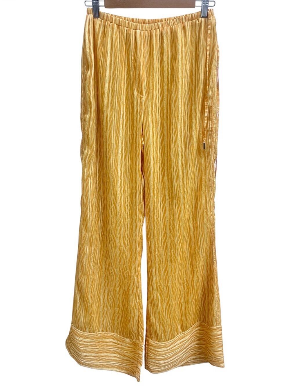 Jacqui THE LABEL Sz S Yellow Resort Pants Wide Leg Relaxed Fit Elastic Waist